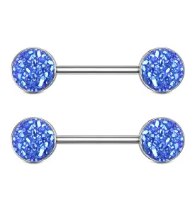 14G Blue Druzy Nipple Ring Barbell