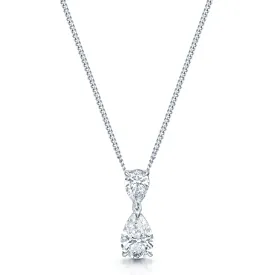 18ct White Gold GIA Certificated Pear Shaped Diamond Two Stone Pendant