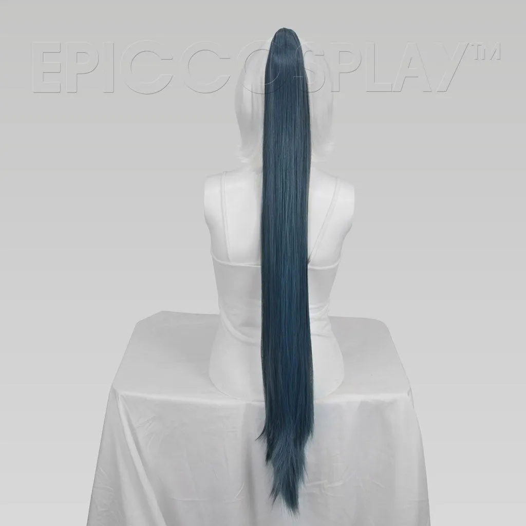 35" Blue Steel Straight Ponytail Clipon