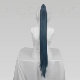 35" Blue Steel Straight Ponytail Clipon