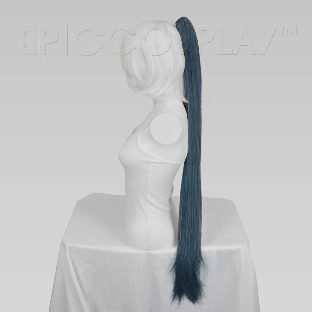 35" Blue Steel Straight Ponytail Clipon