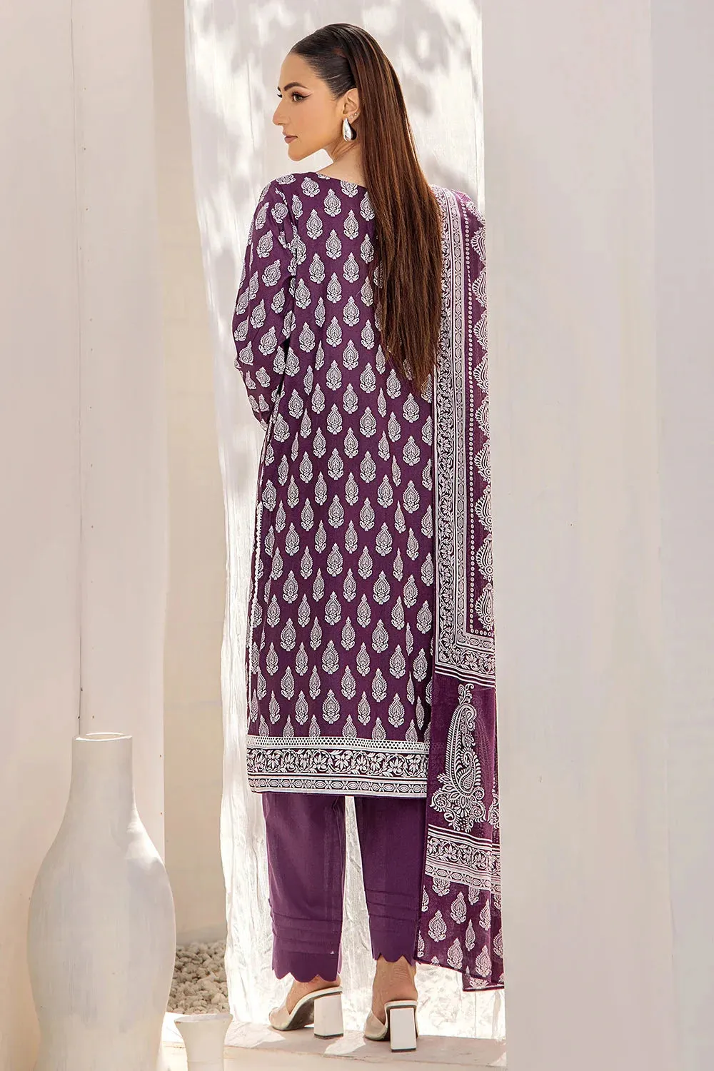 3PC Printed Unstitched Lawn Suit KLA-2704 Purple