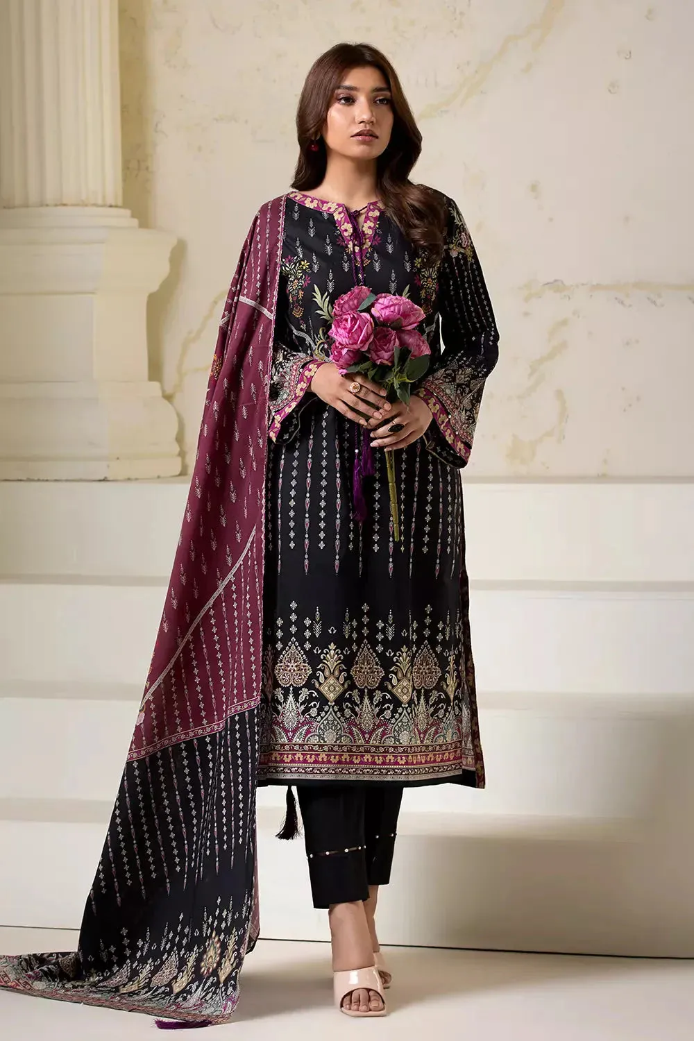 3PC Printed Unstitched Lawn Suit KLA-2743