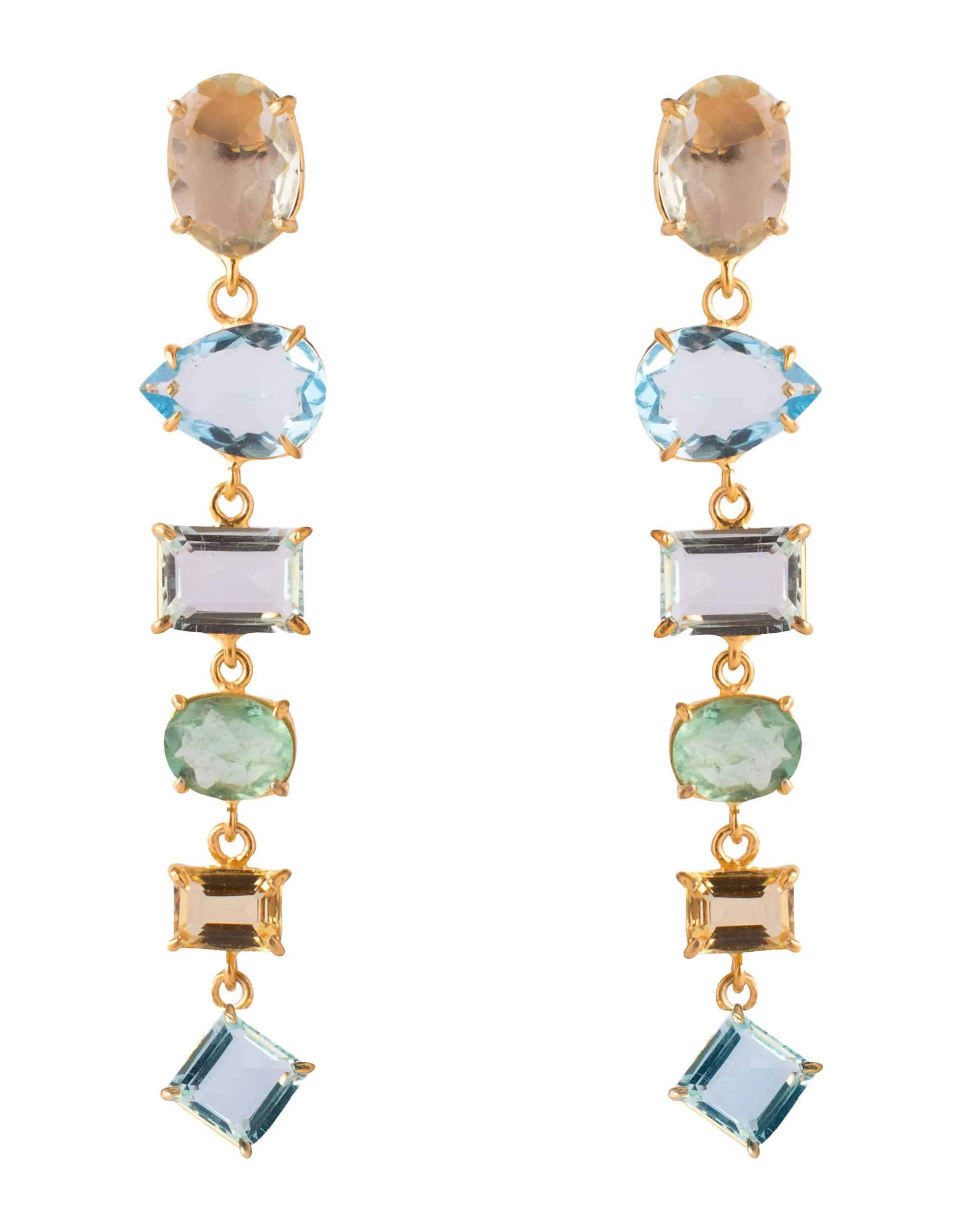 4-in-1 Fluorite, Lemon & Blue Quartz Earrings