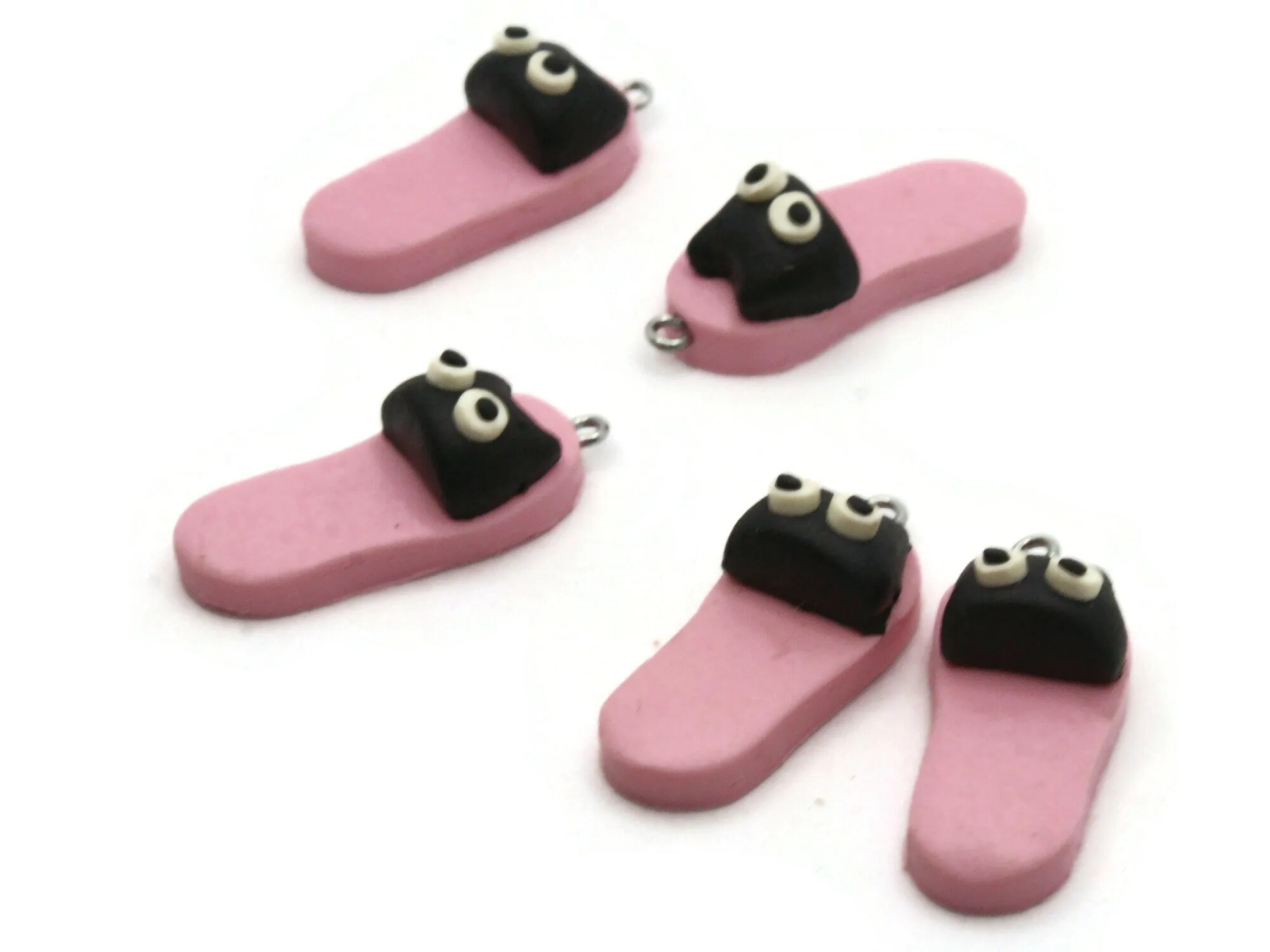 5 34mm Pink And Black Cat Polymer Clay Miniature Slipper Charms
