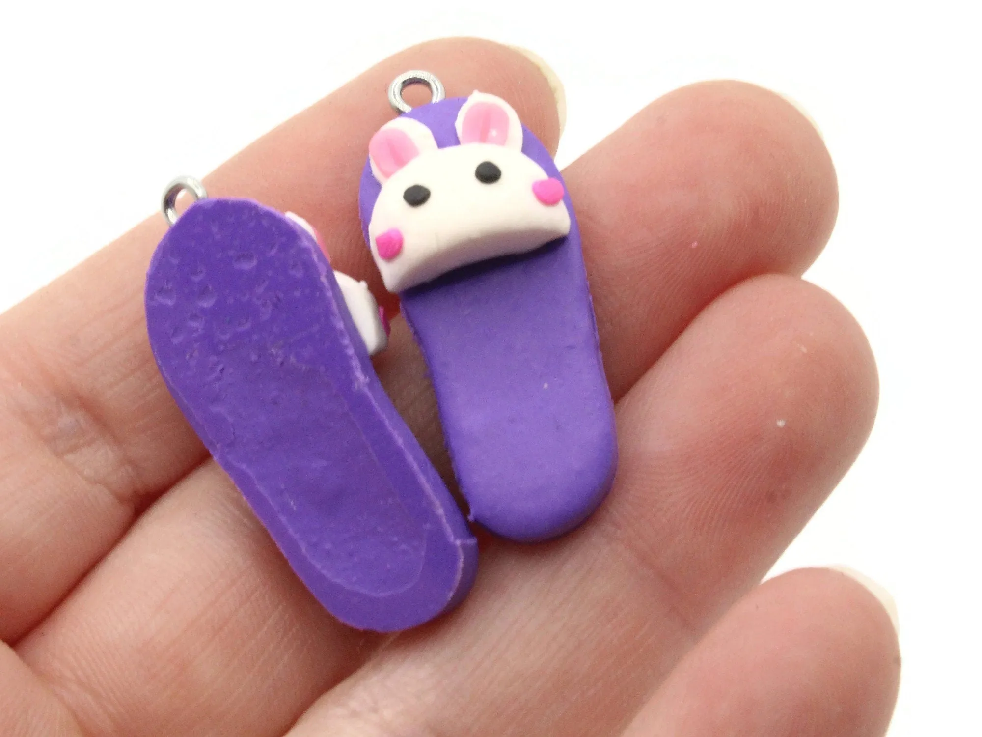5 34mm Purple Bunny Rabbit Slipper Polymer Clay Miniature Slipper Charms