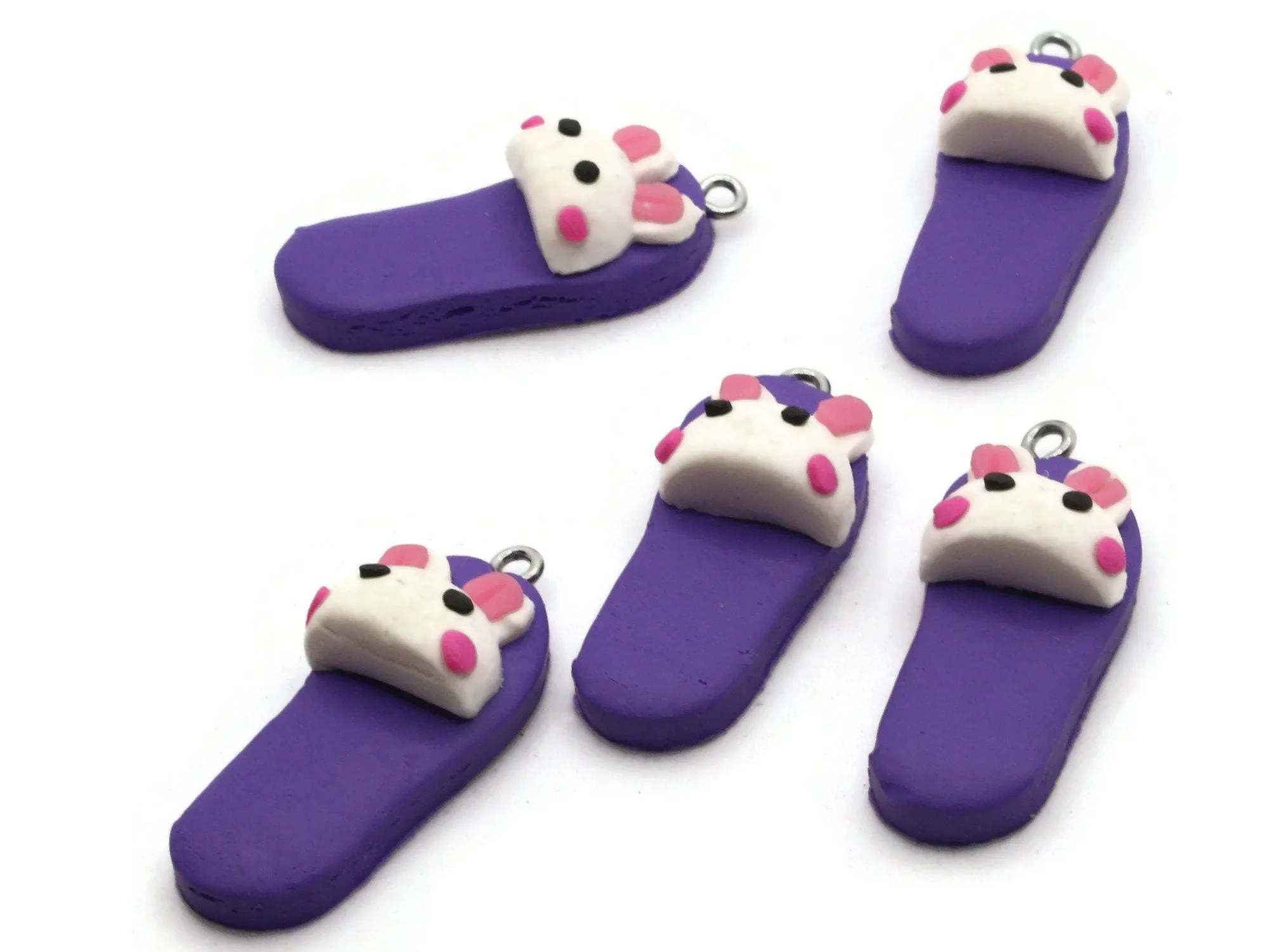 5 34mm Purple Bunny Rabbit Slipper Polymer Clay Miniature Slipper Charms