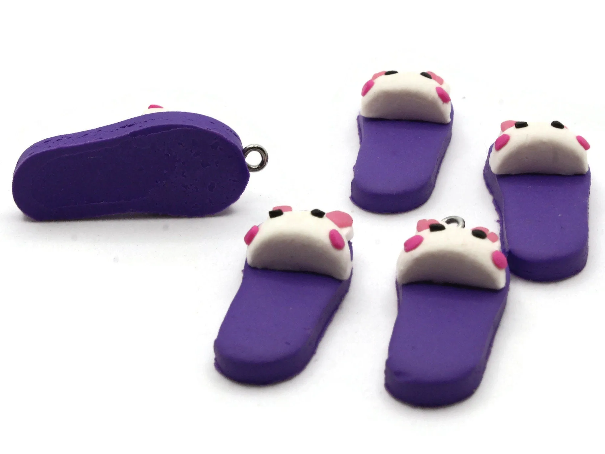 5 34mm Purple Bunny Rabbit Slipper Polymer Clay Miniature Slipper Charms