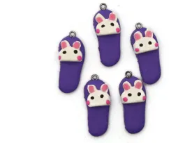 5 34mm Purple Bunny Rabbit Slipper Polymer Clay Miniature Slipper Charms