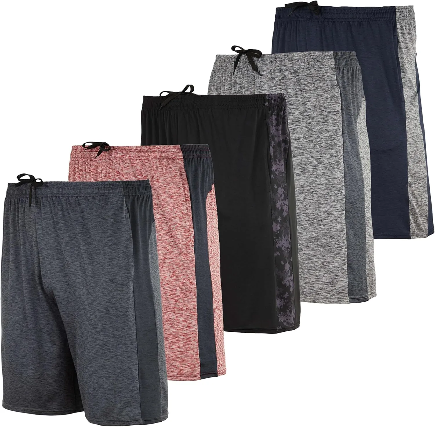 5 Pack Men's Active Quick Dry Fit Shorts - Athletic Running Gym Workout Casual Shorts with Pockets Bulk