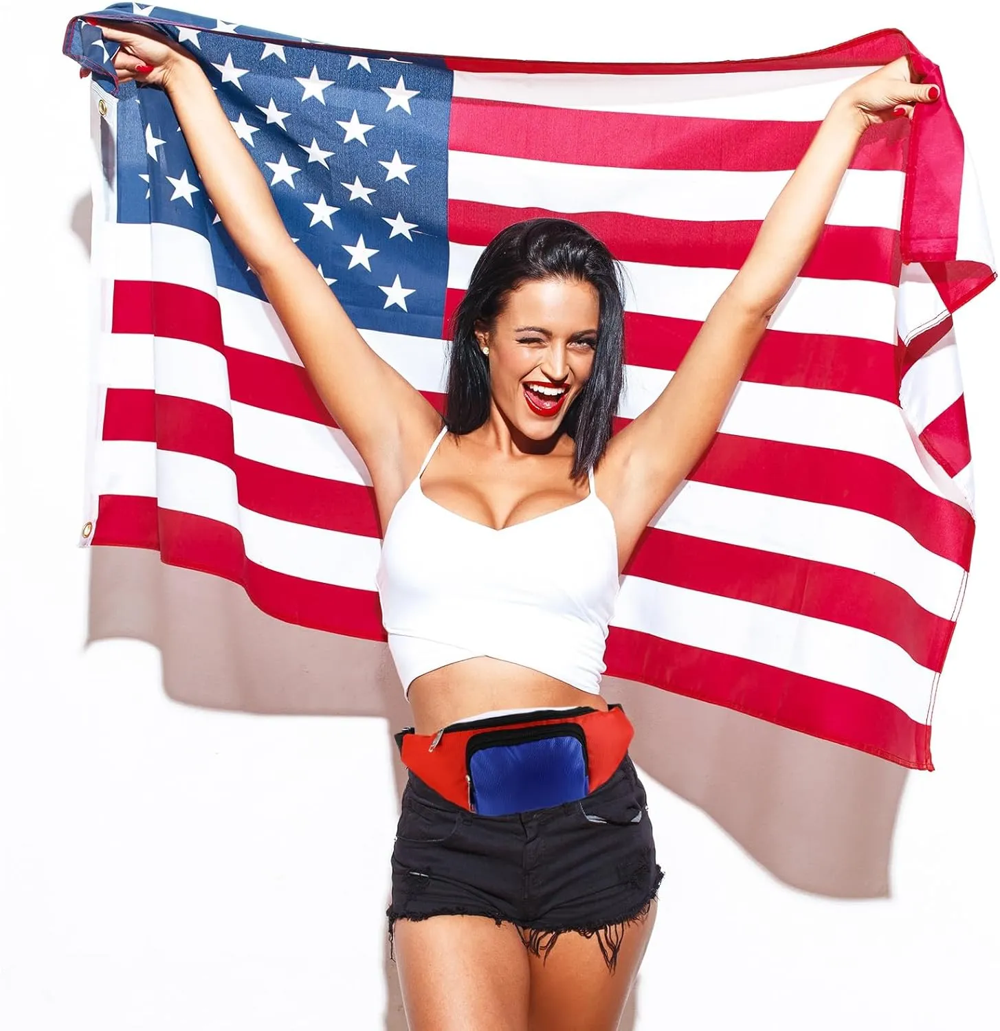 Abbylike 2 Pack Fanny Packs 4th of July Patriotic White Blue Red Fanny Packs Adjustable Waist Bags Outfit Accessories for Women Men Independence Day USA American National Day Party (Patriotic Style)