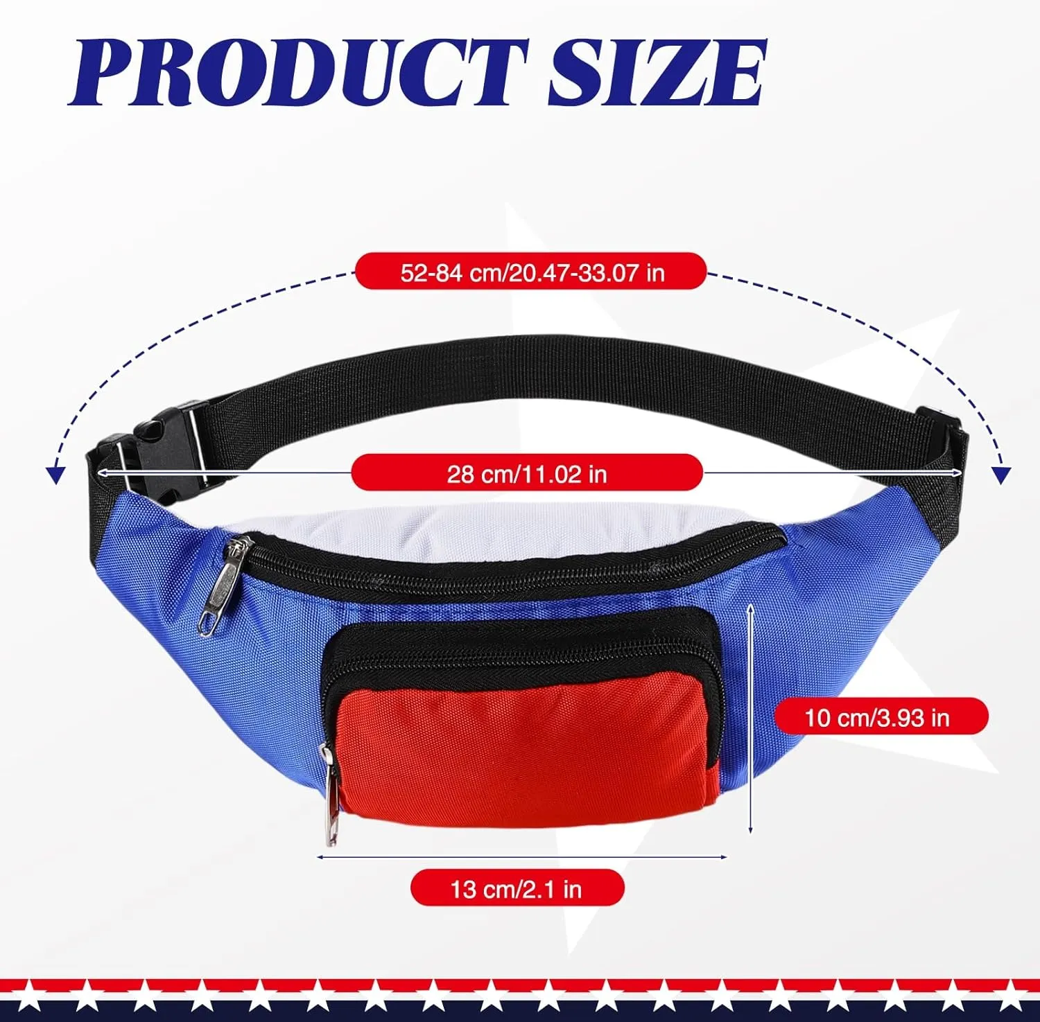 Abbylike 2 Pack Fanny Packs 4th of July Patriotic White Blue Red Fanny Packs Adjustable Waist Bags Outfit Accessories for Women Men Independence Day USA American National Day Party (Patriotic Style)