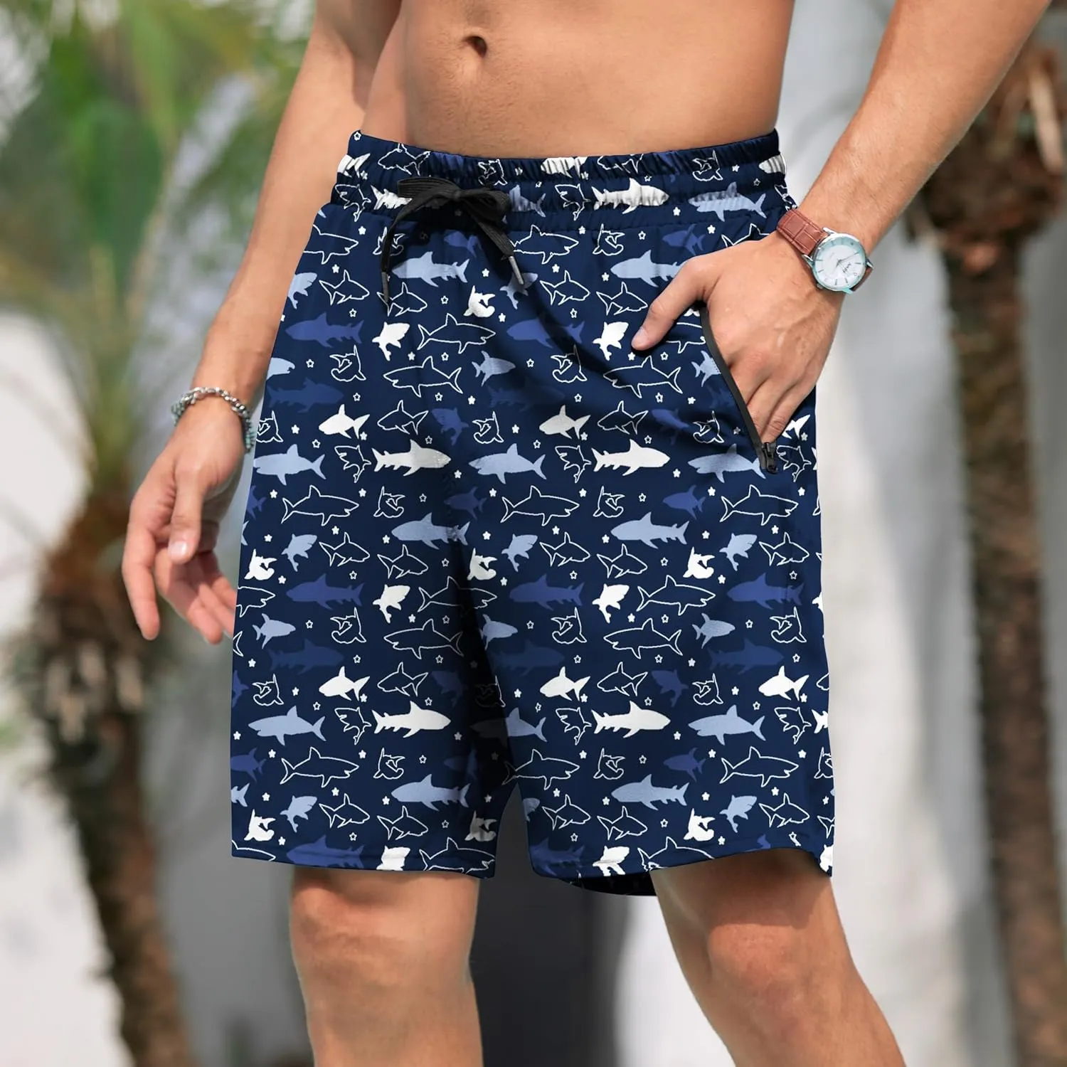 Adisputent Mens Swim Trunks with Compression Liner Quick Dry Swimsuit with Zipper Pockets Bathing Suit Beach Swim Shorts