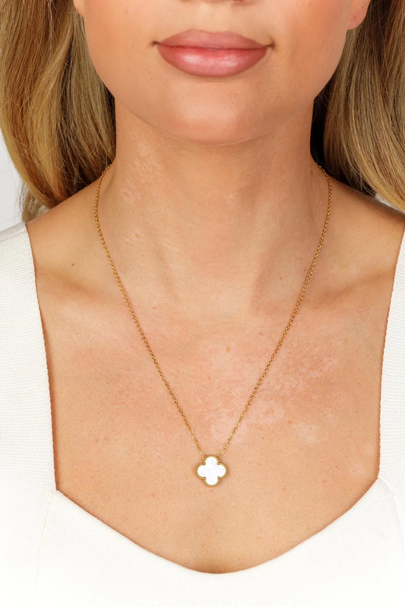 Alora  Clover Pendant Necklace- White
