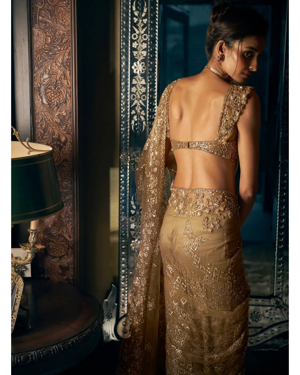 Antique Gold Sequin Sari Set