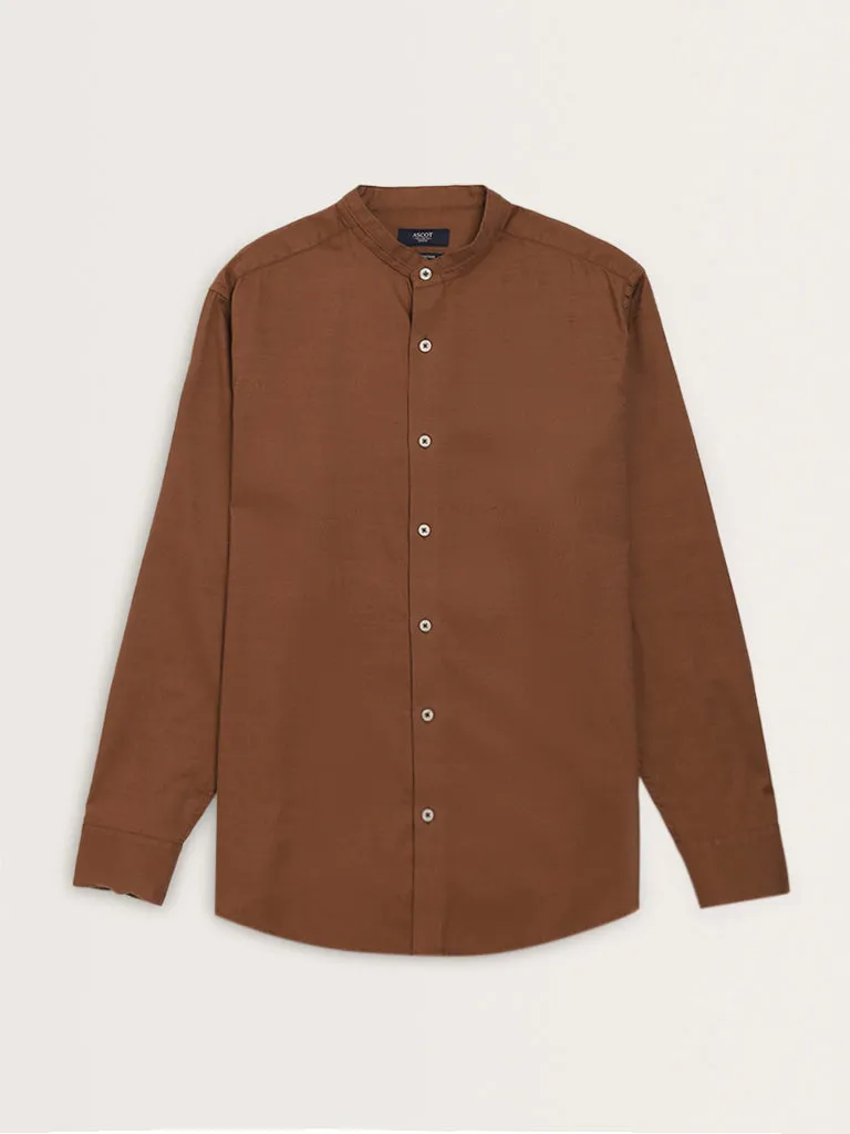 Ascot Tan Solid Relaxed-Fit Cotton Shirt
