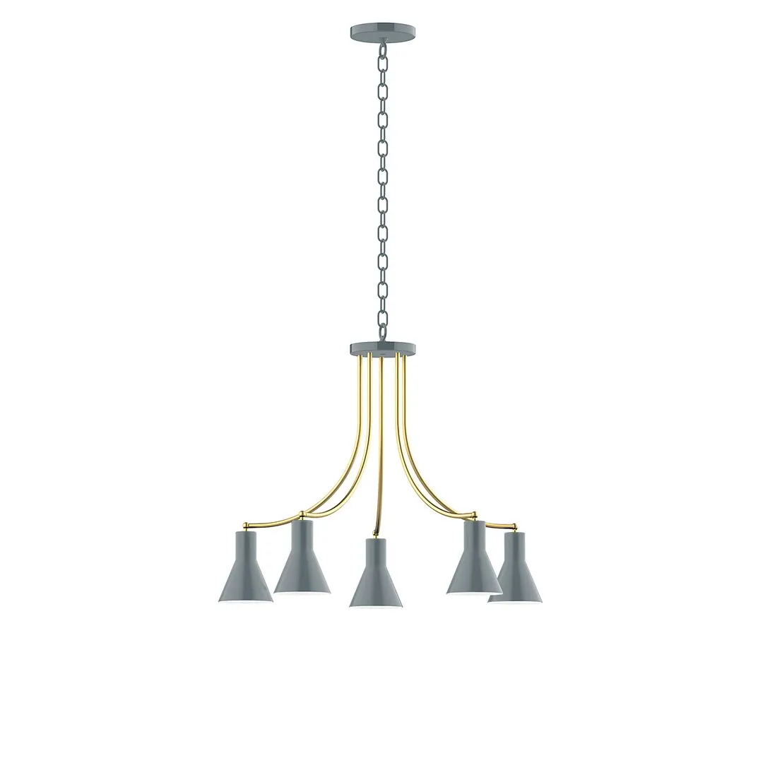 Axis Flare 5-Light LED Chandelier in Slate Gray with Brushed Brass Accents