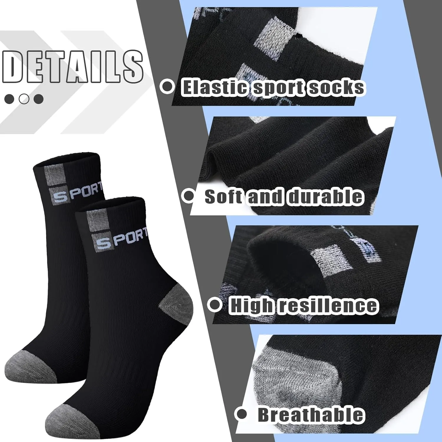 Bencailor 15 Pairs Men's Crew Socks Breathable Athletic Comfort Lightweight Sport Socks for Men