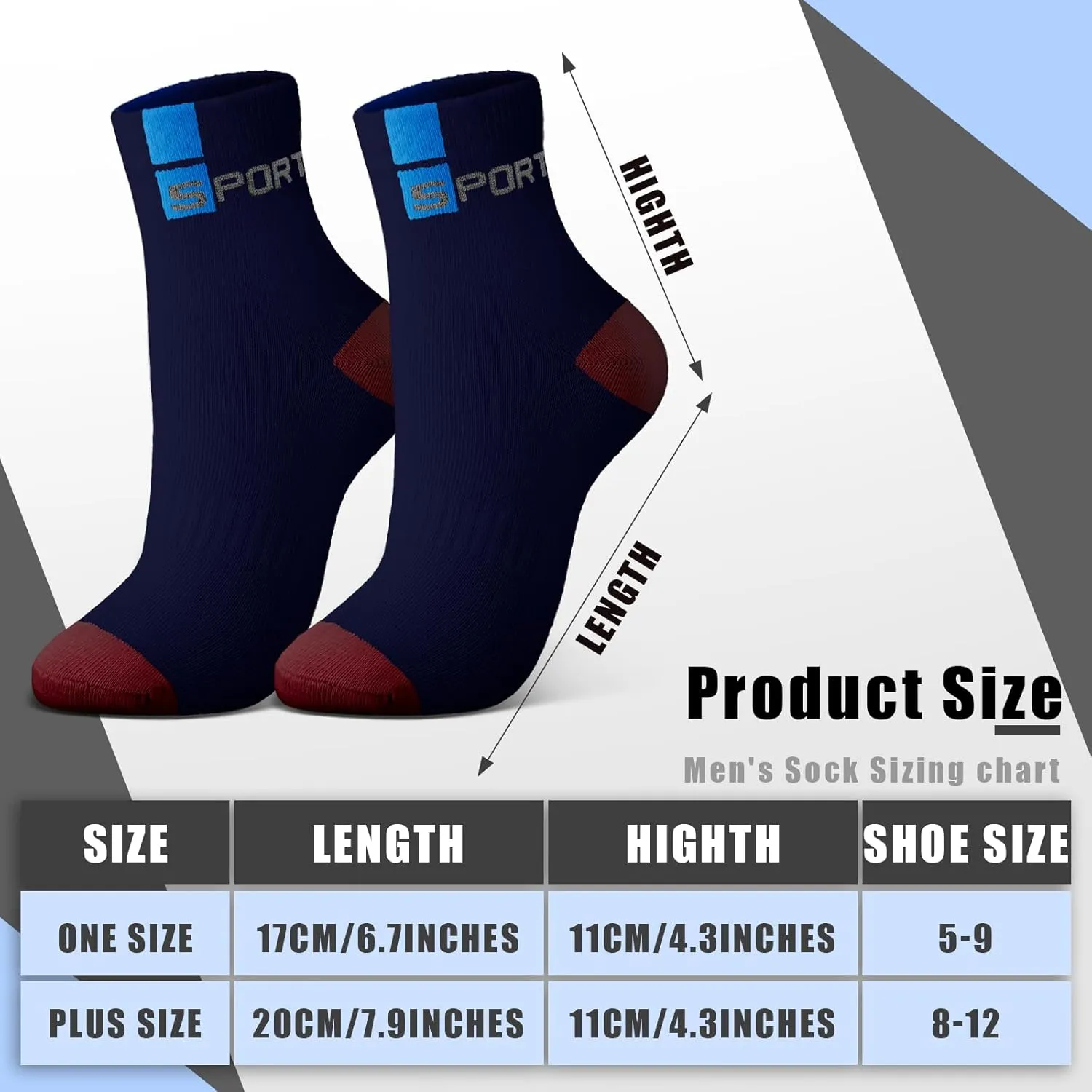 Bencailor 15 Pairs Men's Crew Socks Breathable Athletic Comfort Lightweight Sport Socks for Men