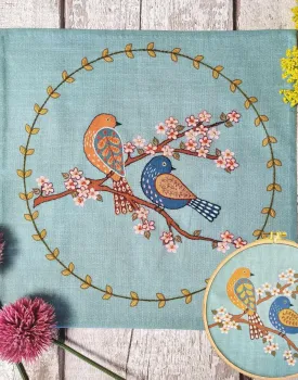 Birds & Blossoms Printed Linen Embroidery Hoop Kit, Corrine Lapierre