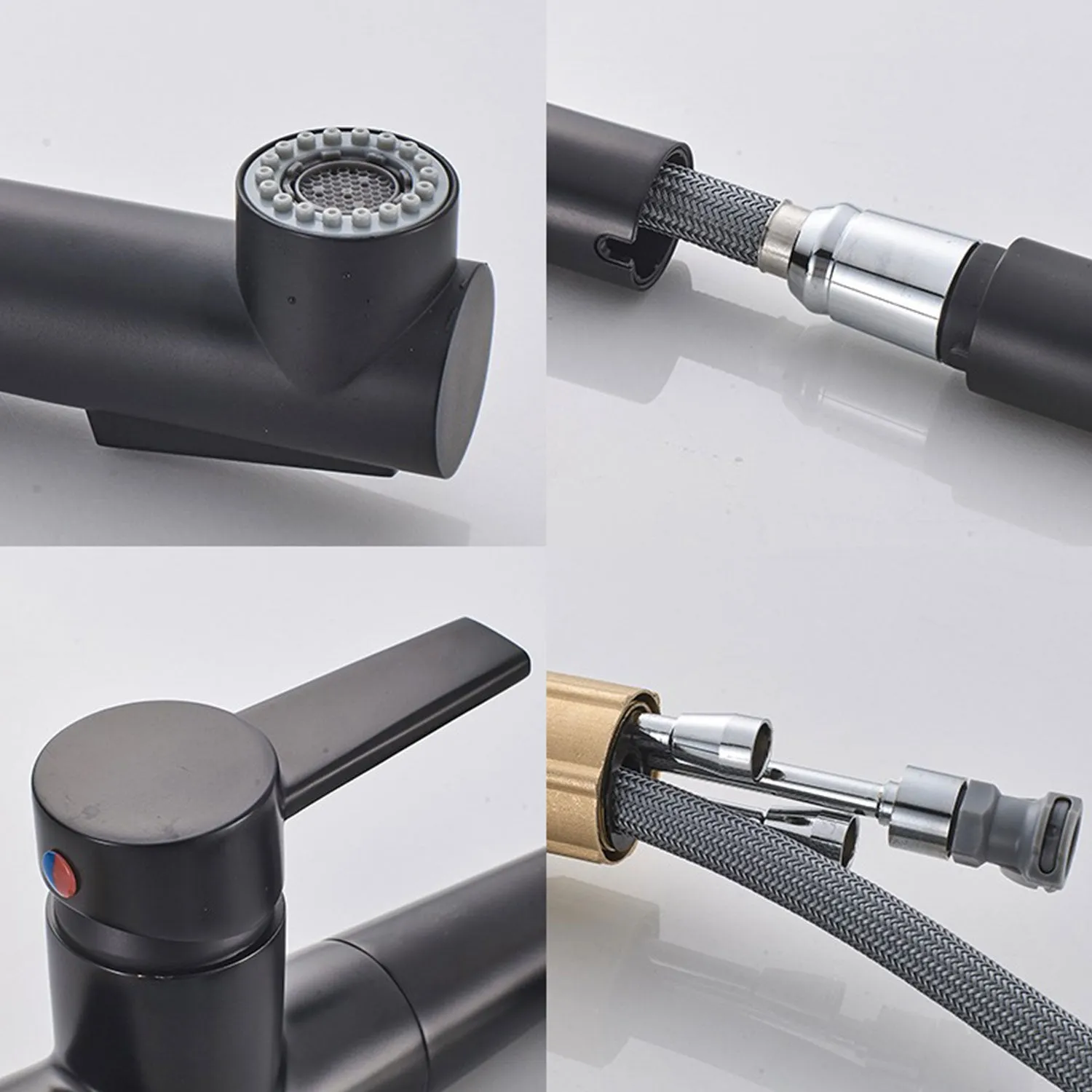 Black & Chrome Pull Out Bathroom Tap