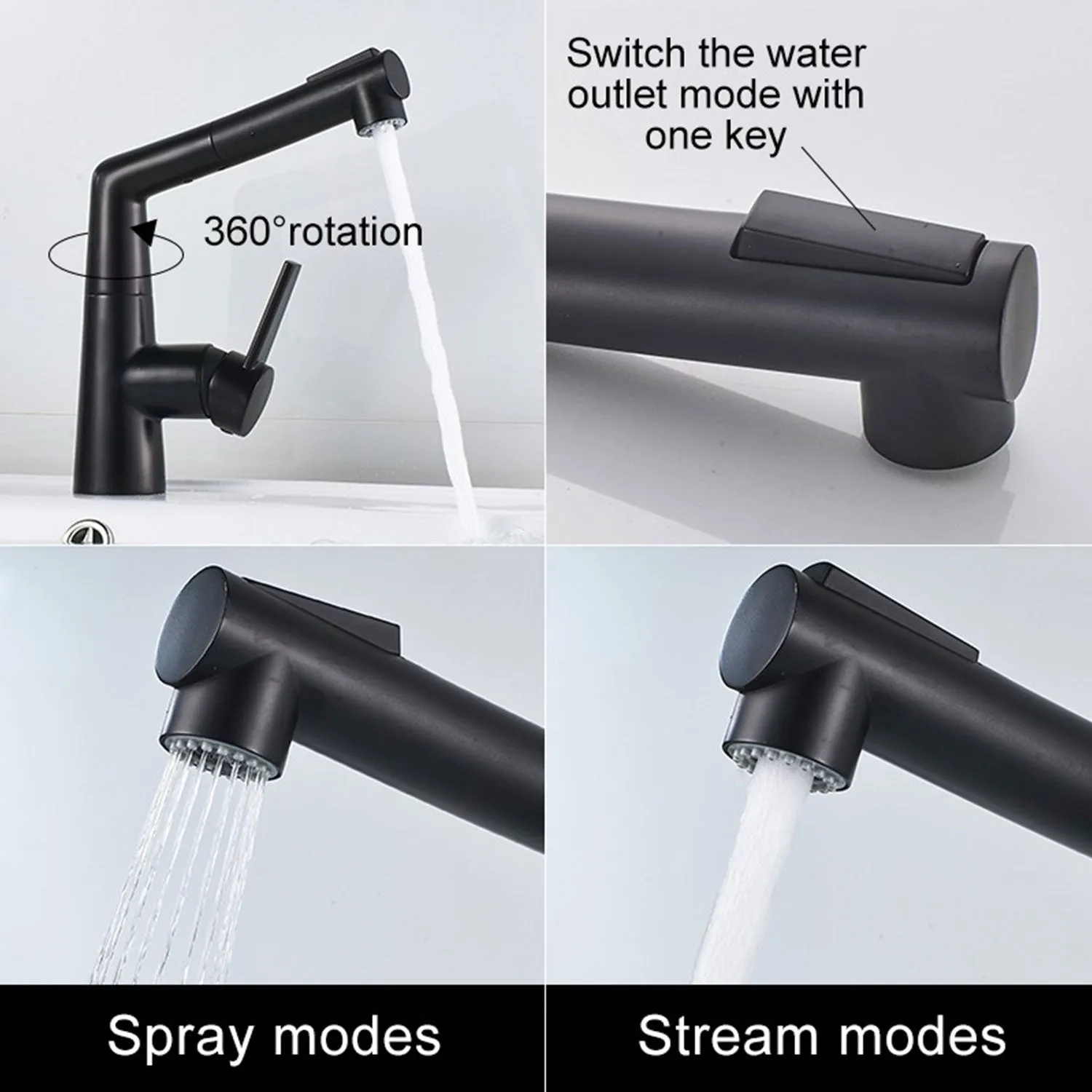 Black & Chrome Pull Out Bathroom Tap