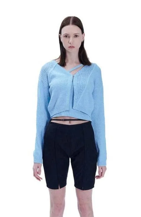 Blue Crop Knit Top and Cardigan