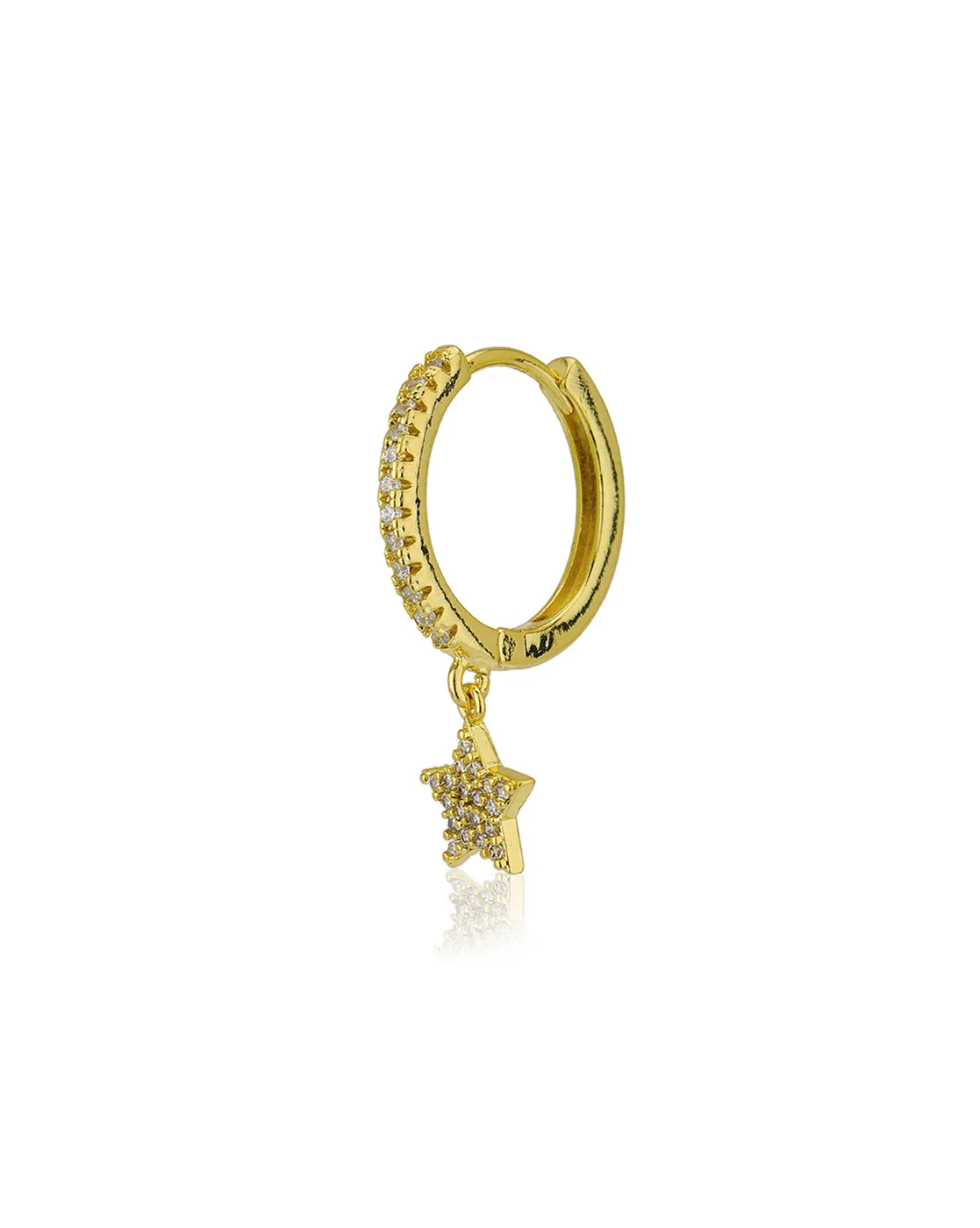 Carlton London Gold Toned Cz Hoop Earring With Dangling Crescent With Star