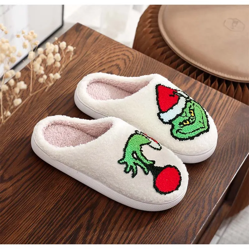 Christmas Y2K White Plush Slippers