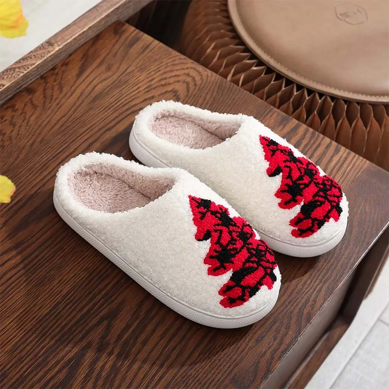 Christmas Y2K White Plush Slippers