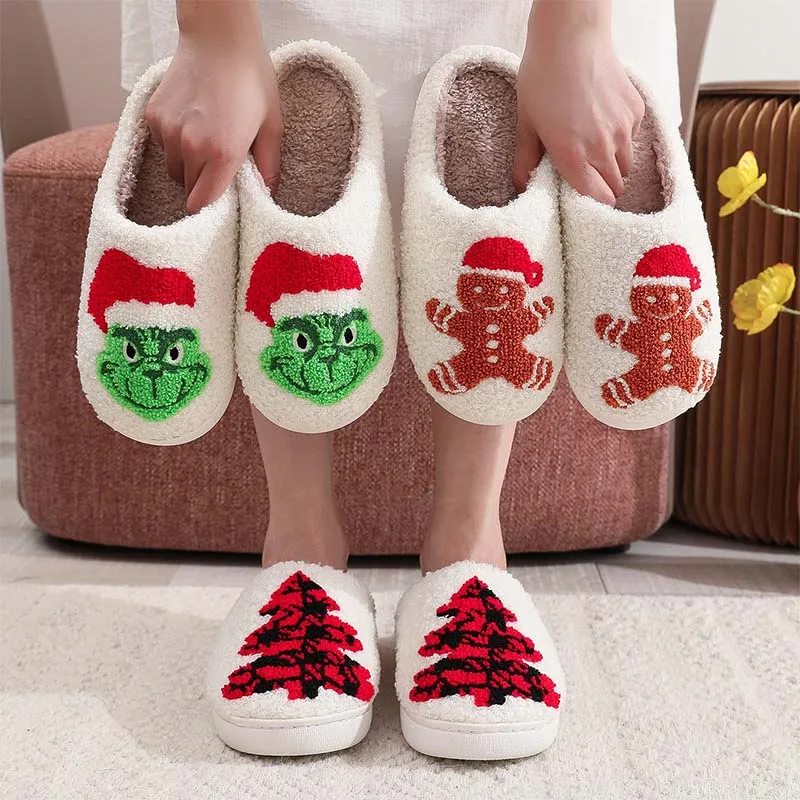 Christmas Y2K White Plush Slippers