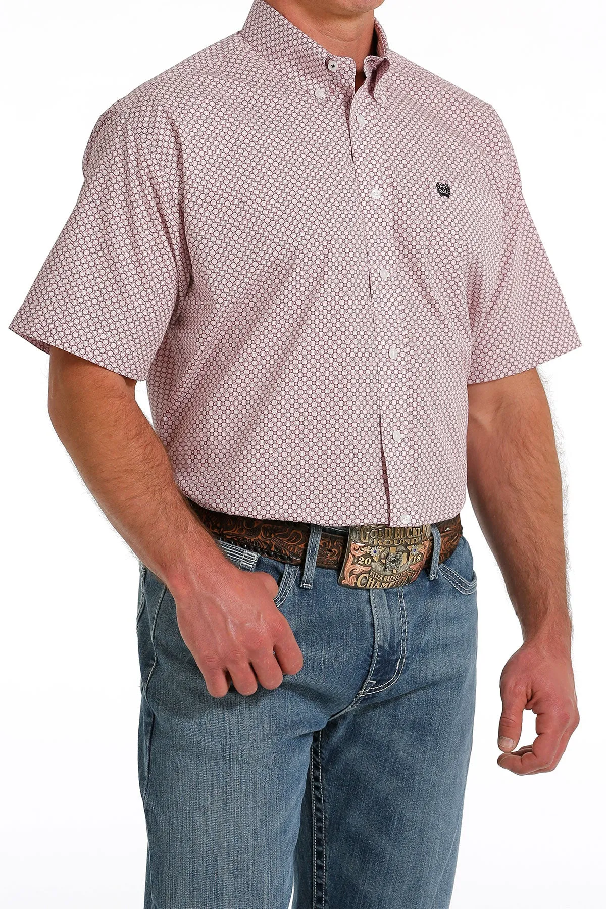 Cinch Men's Geometric Pink Print Button Down
