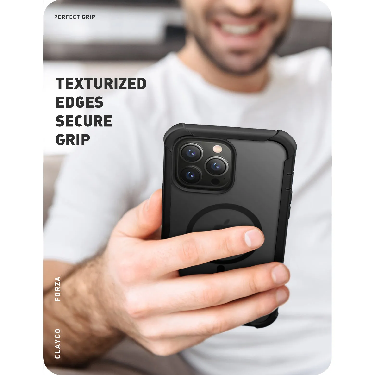 Clayco iPhone 13 Pro 6.1" Forza MagSafe Full-Body Rugged Case with Screen Protector-Black