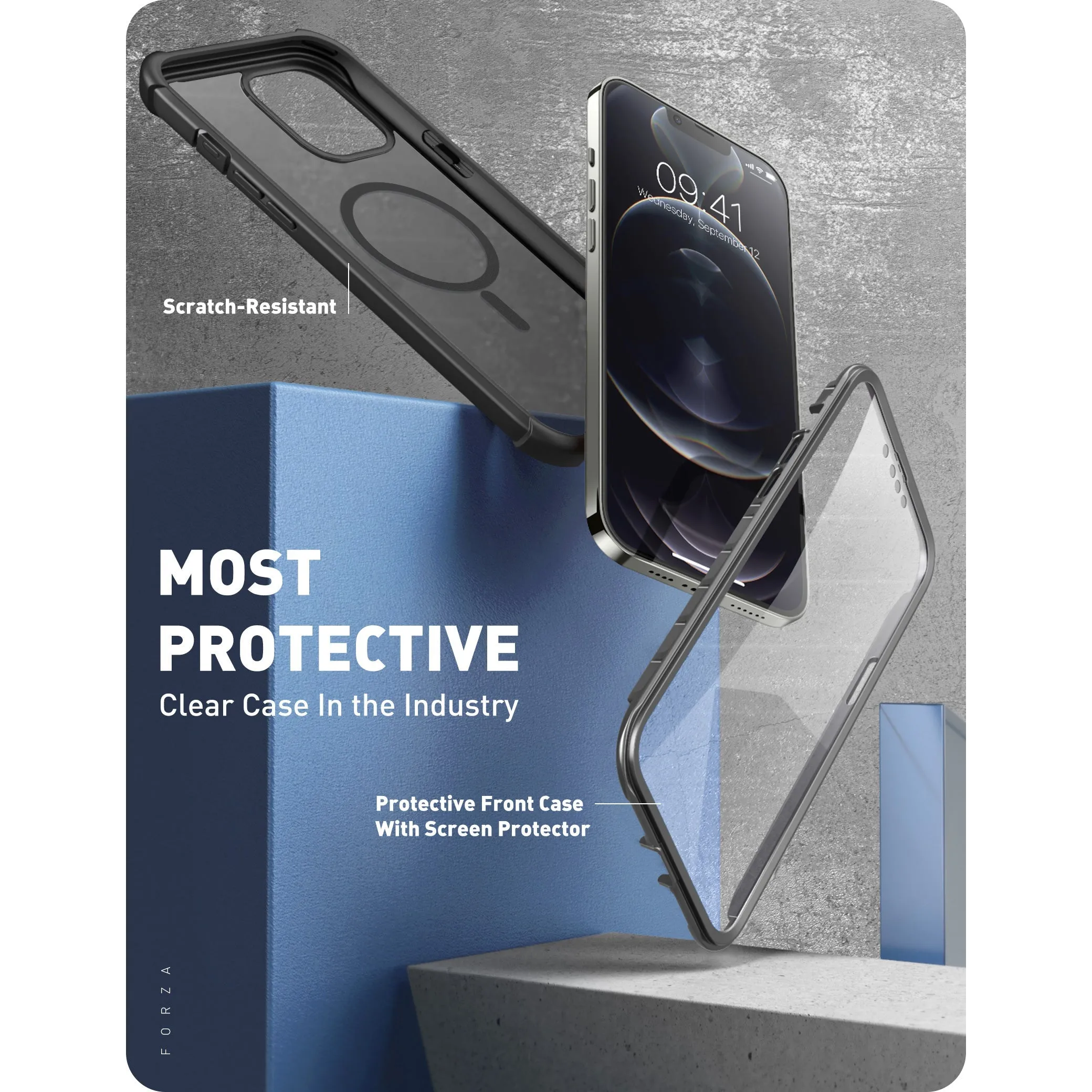Clayco iPhone 13 Pro 6.1" Forza MagSafe Full-Body Rugged Case with Screen Protector-Black