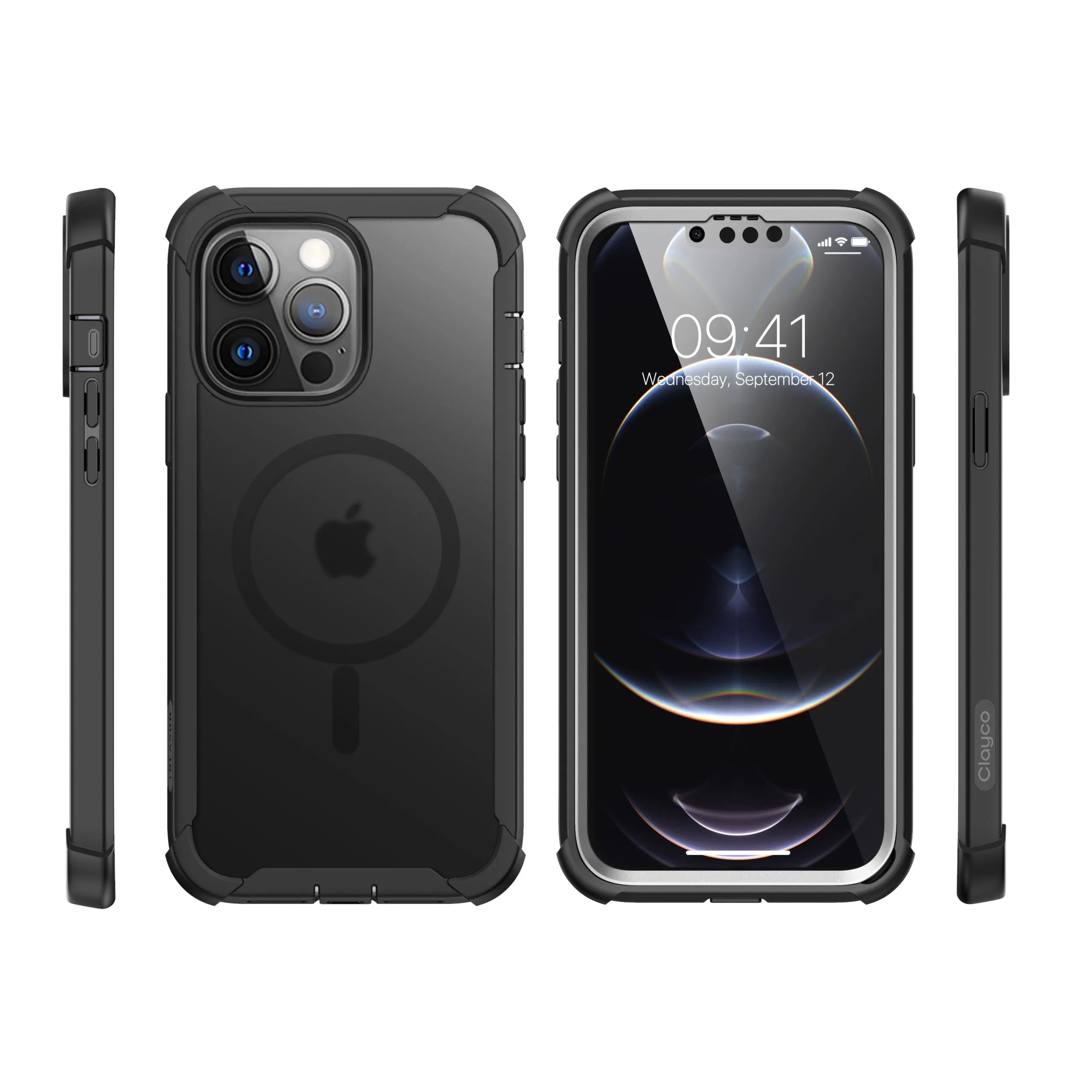 Clayco iPhone 13 Pro 6.1" Forza MagSafe Full-Body Rugged Case with Screen Protector-Black