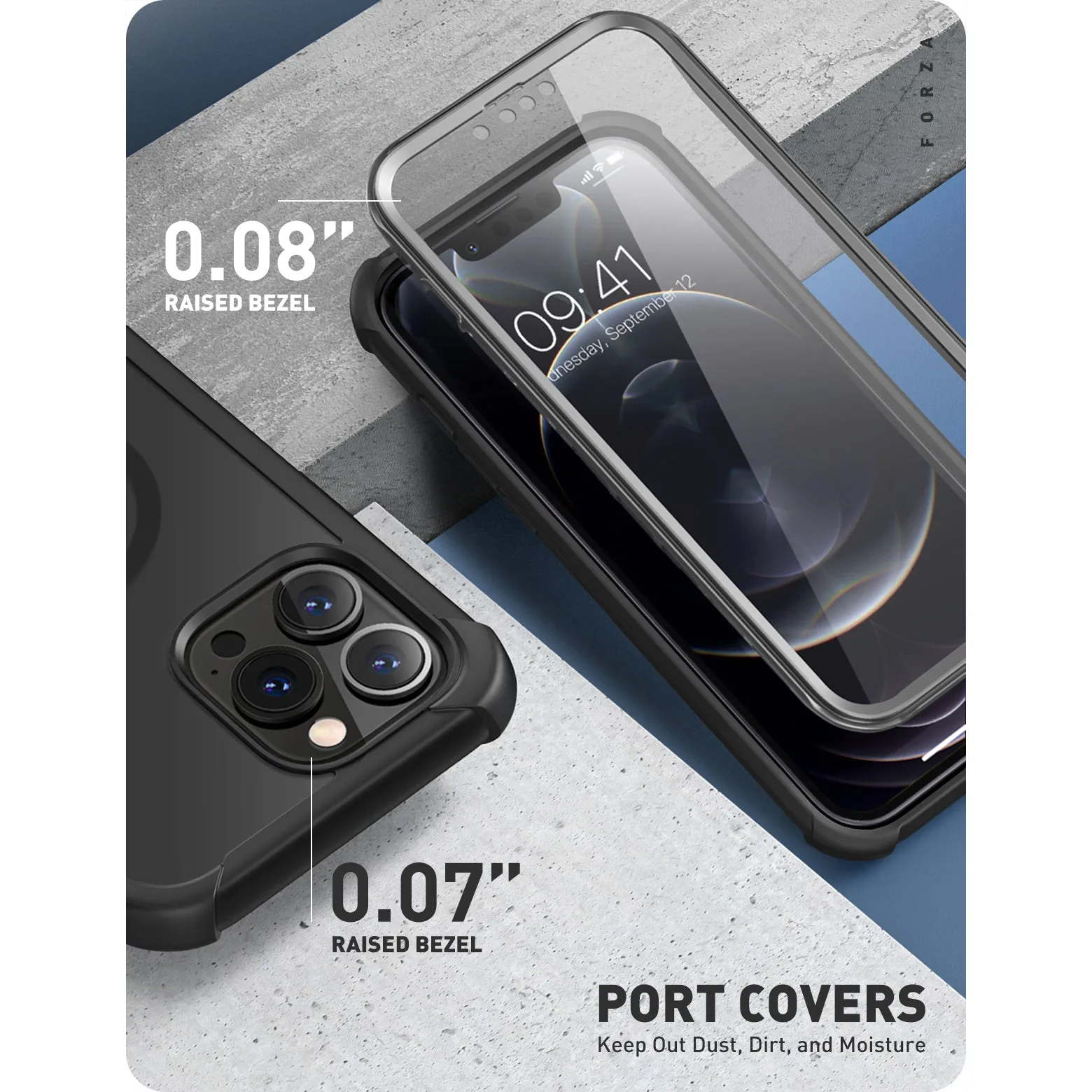 Clayco iPhone 13 Pro 6.1" Forza MagSafe Full-Body Rugged Case with Screen Protector-Black