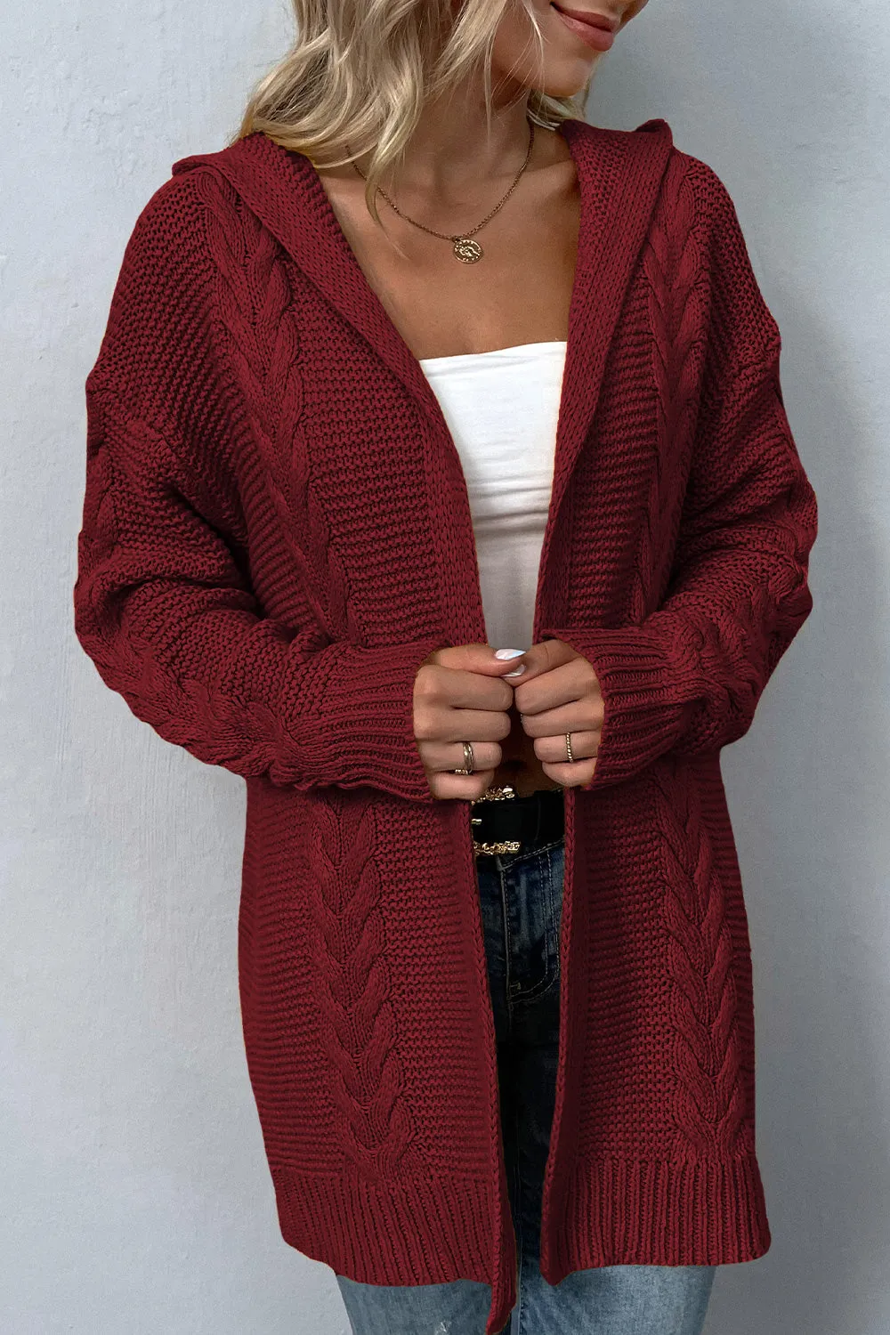 Comfy Cable Knit Hoodie Cardigan