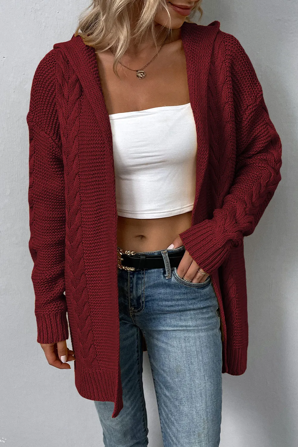 Comfy Cable Knit Hoodie Cardigan