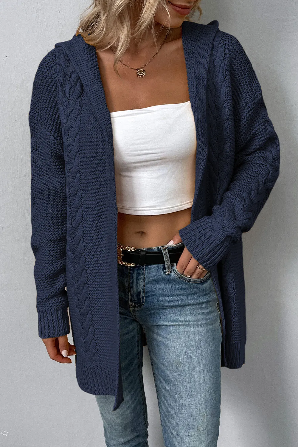 Comfy Cable Knit Hoodie Cardigan