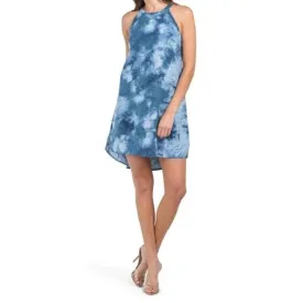 Cynthia Rowley Women's Linen Tie Dye Print Hi-Low Hem Halter Mini Dress
