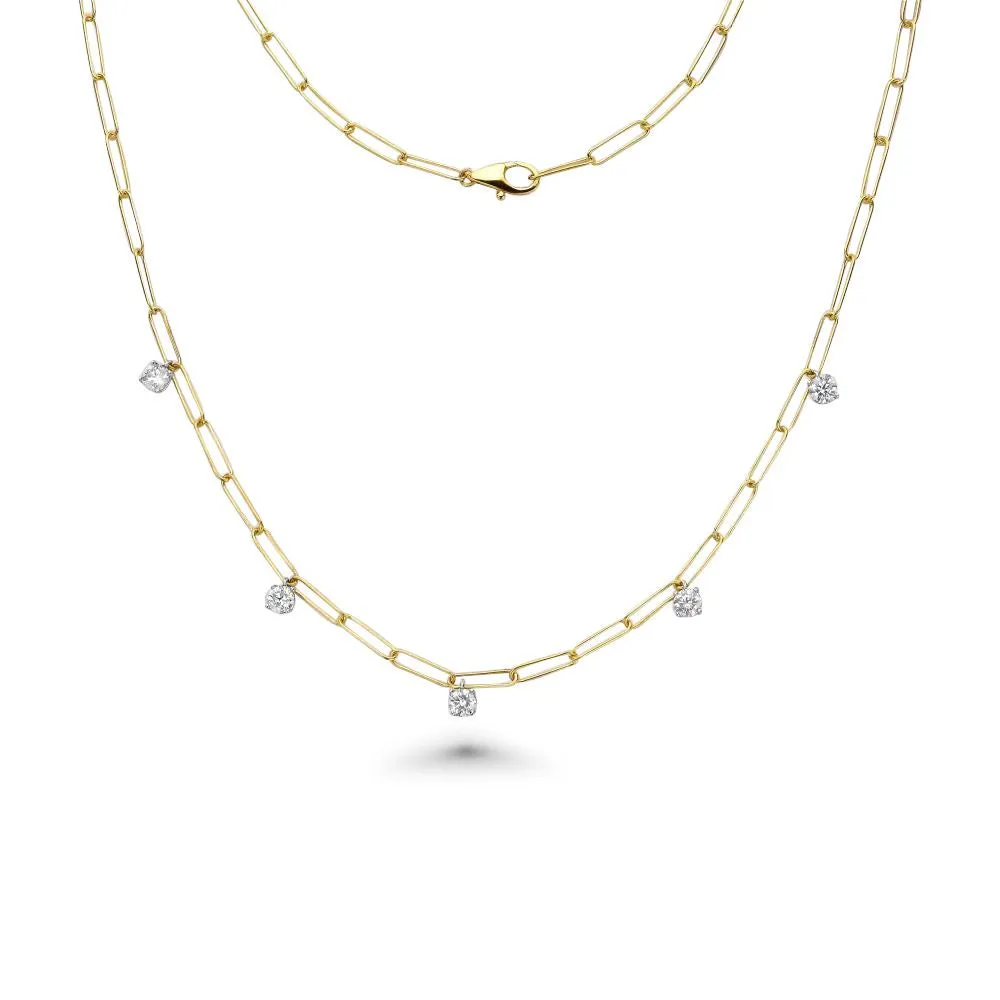 Dangling Diamond Paper Clip Necklace (0.90 ct.) in 14K Gold