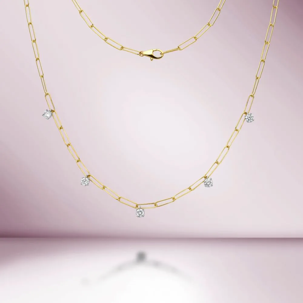 Dangling Diamond Paper Clip Necklace (0.90 ct.) in 14K Gold