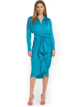Do Be Satin Blue Shirred Shirtdress - Brands We Love