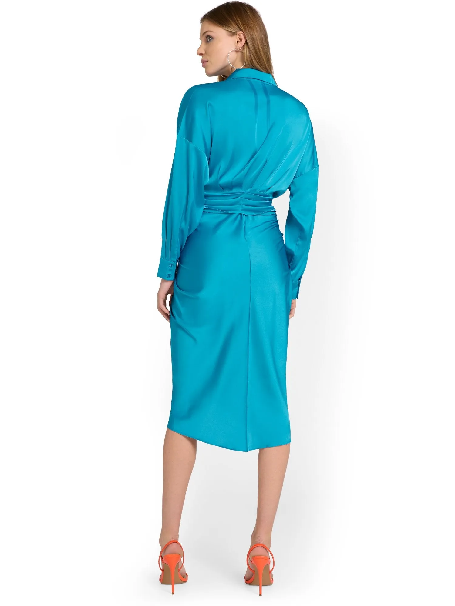 Do Be Satin Blue Shirred Shirtdress - Brands We Love