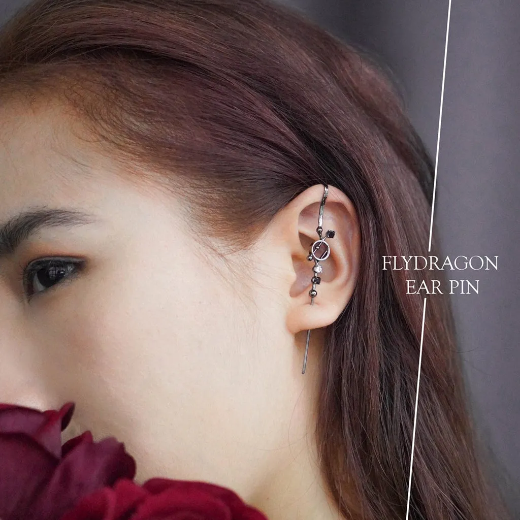 Dragonfly Ear Pins [Black/White gems]