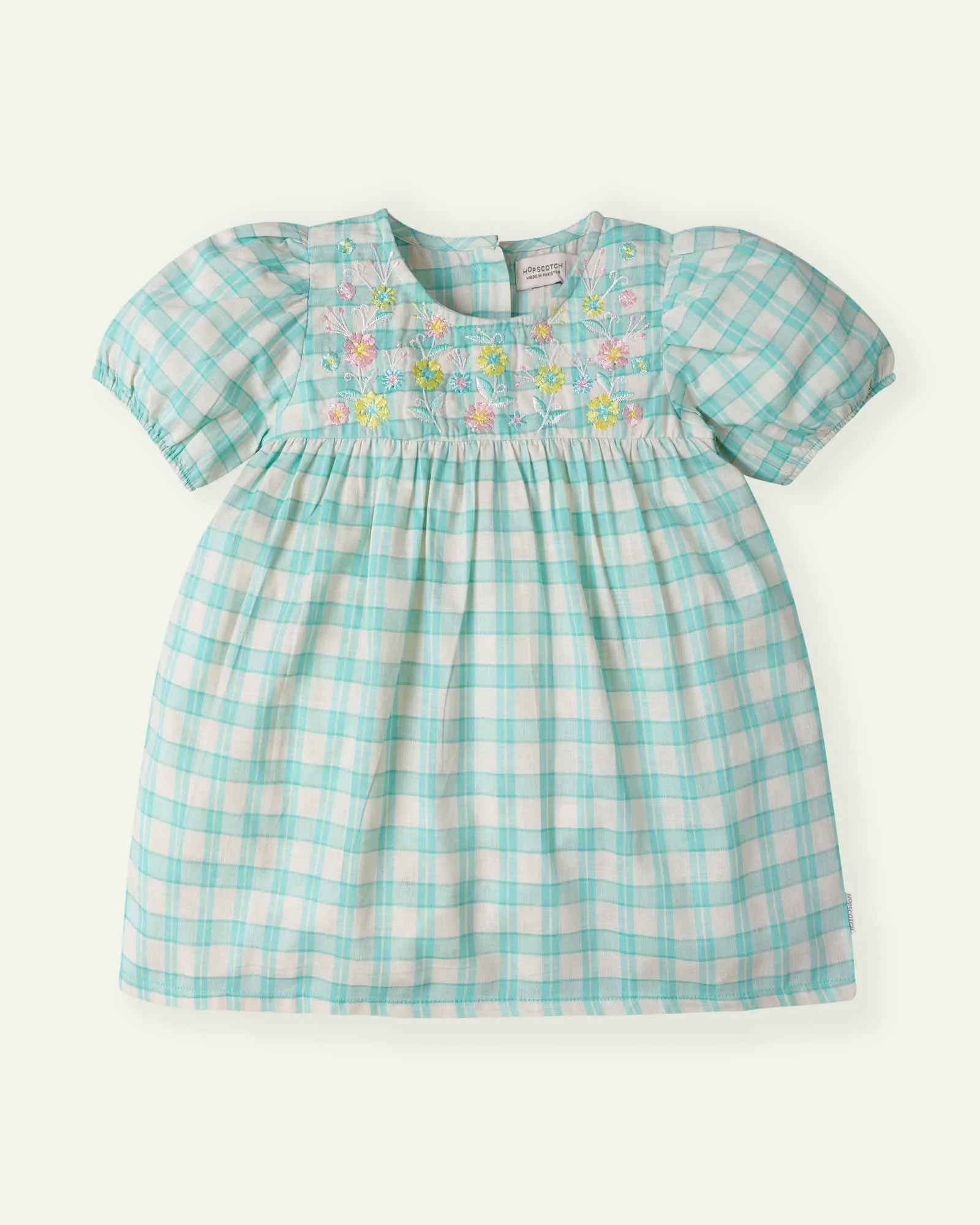 Embroidered Aqua Check Top