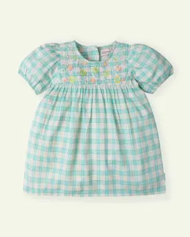 Embroidered Aqua Check Top