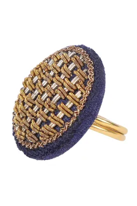 Embroidered Button - Vintage Check - Blue