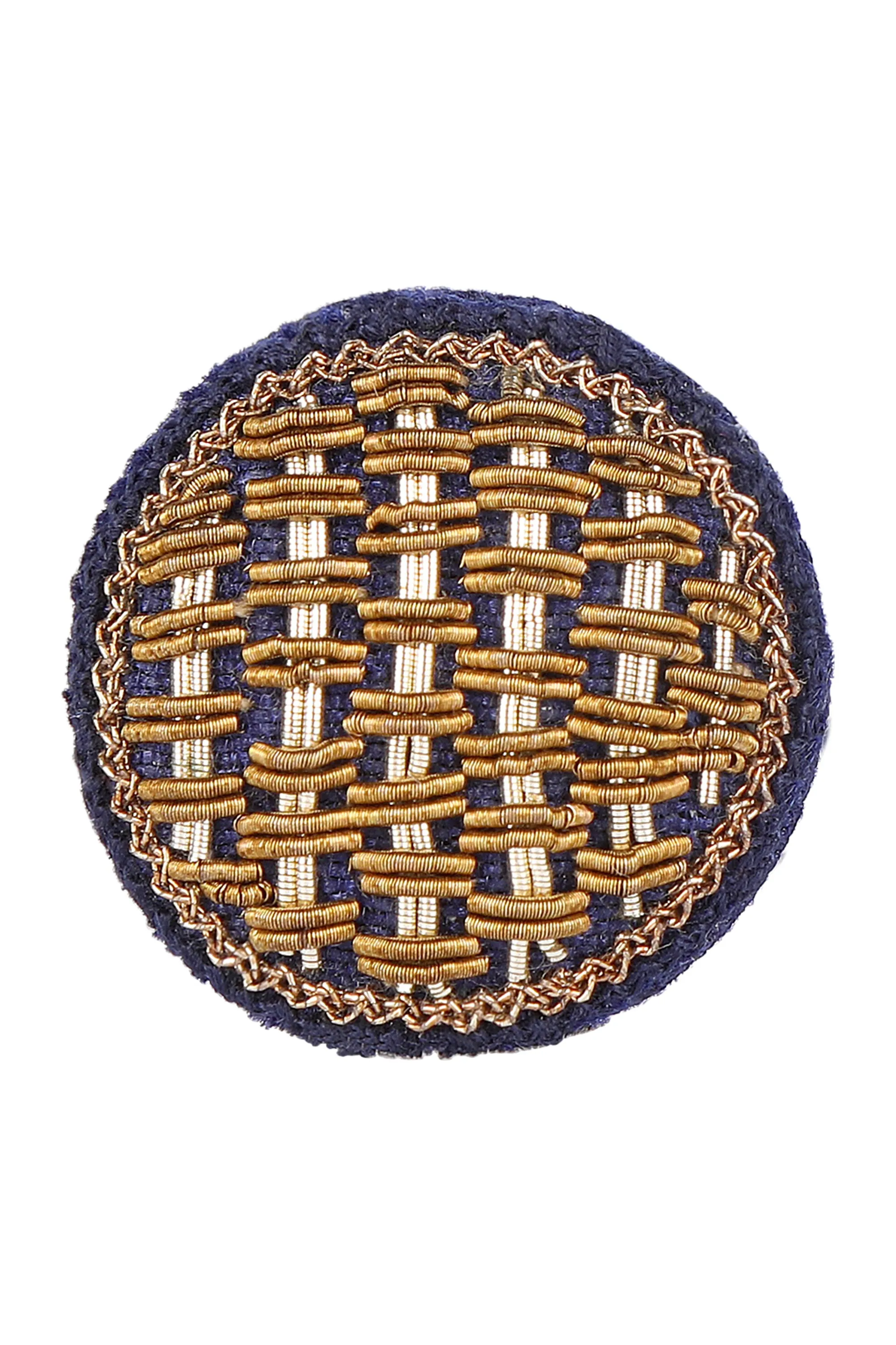 Embroidered Button - Vintage Check - Blue