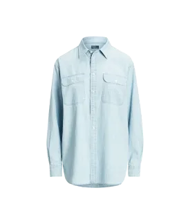 Embroidered-logo Chambray Shirt - Blue